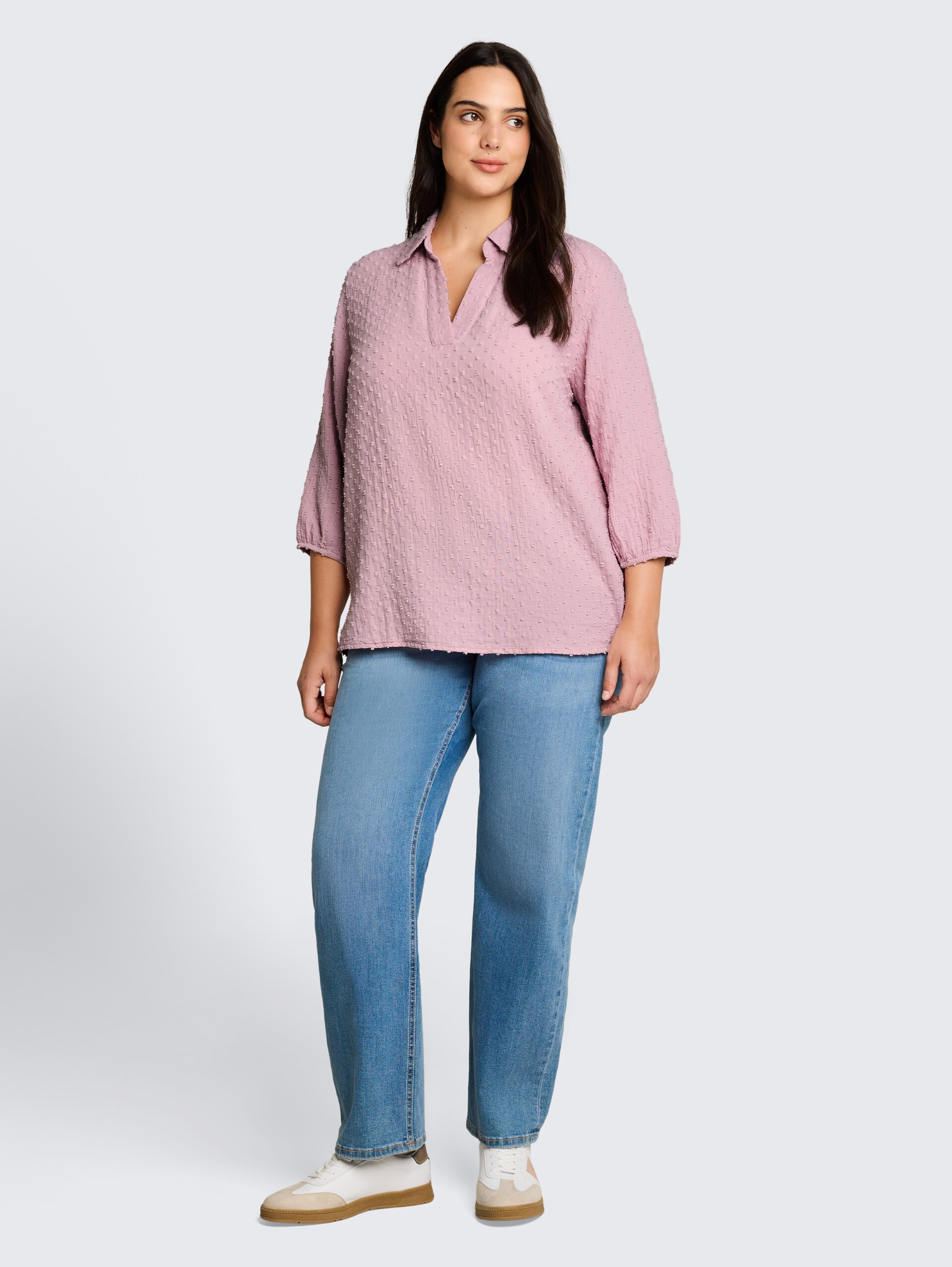Plus Size - Bluse aus Baumwolle - light elderberry - Model-Vorderansicht