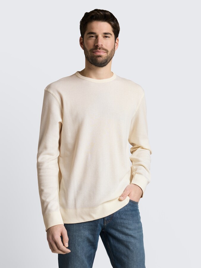 Long-sleeved shirt with waffle texture by Men, Gardenia White