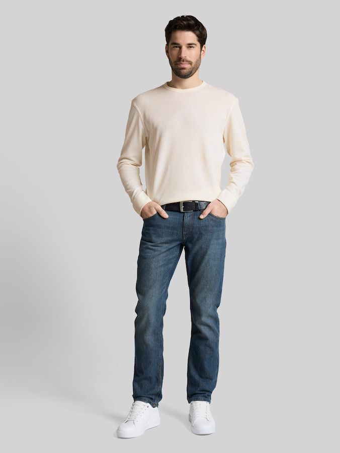 Top à manches longues avec texture gaufrée par Men, Gardenia White