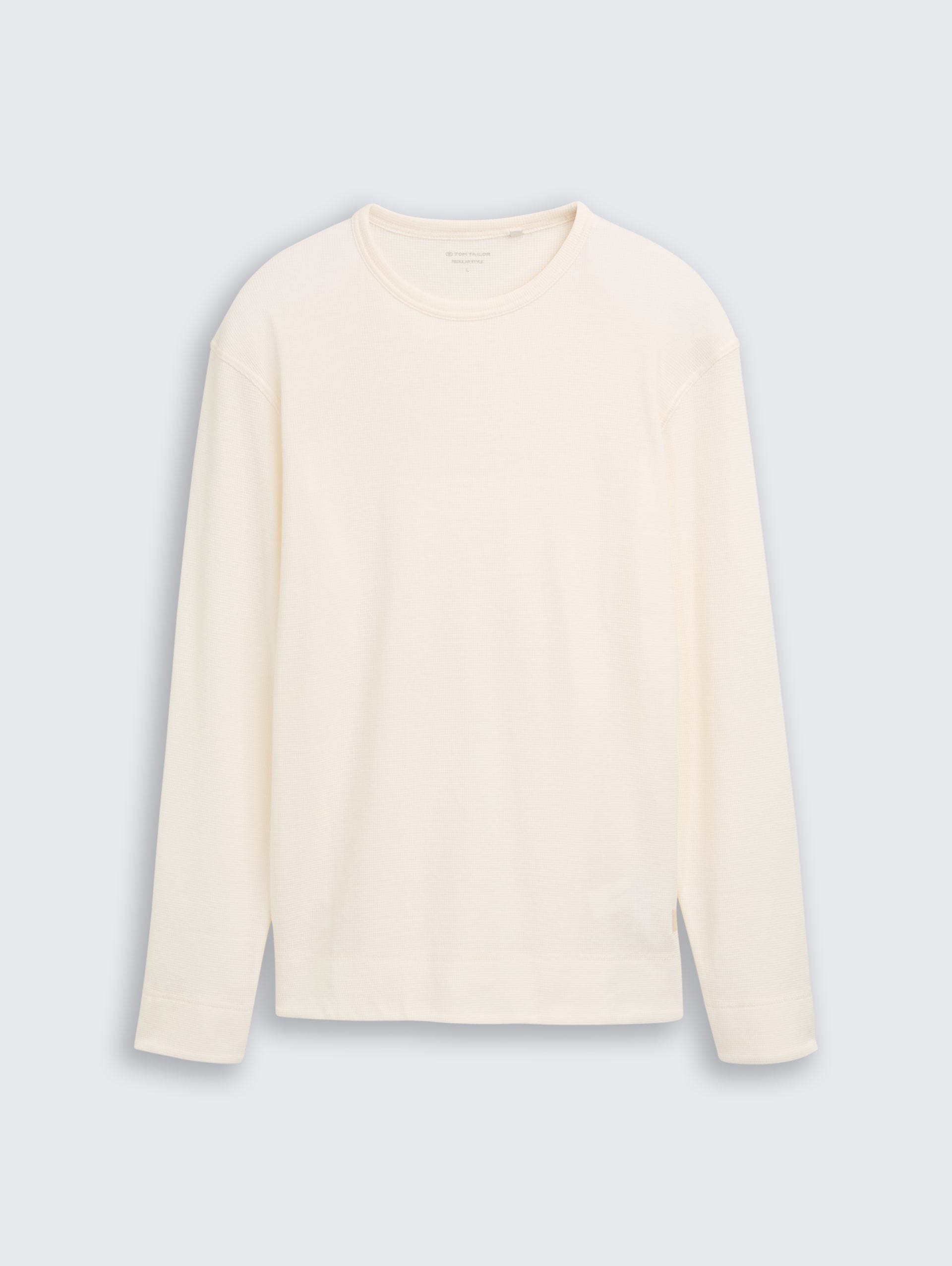 Langarmshirt mit Waffelstruktur - Gardenia White - Vorder-Produkt-Ansicht