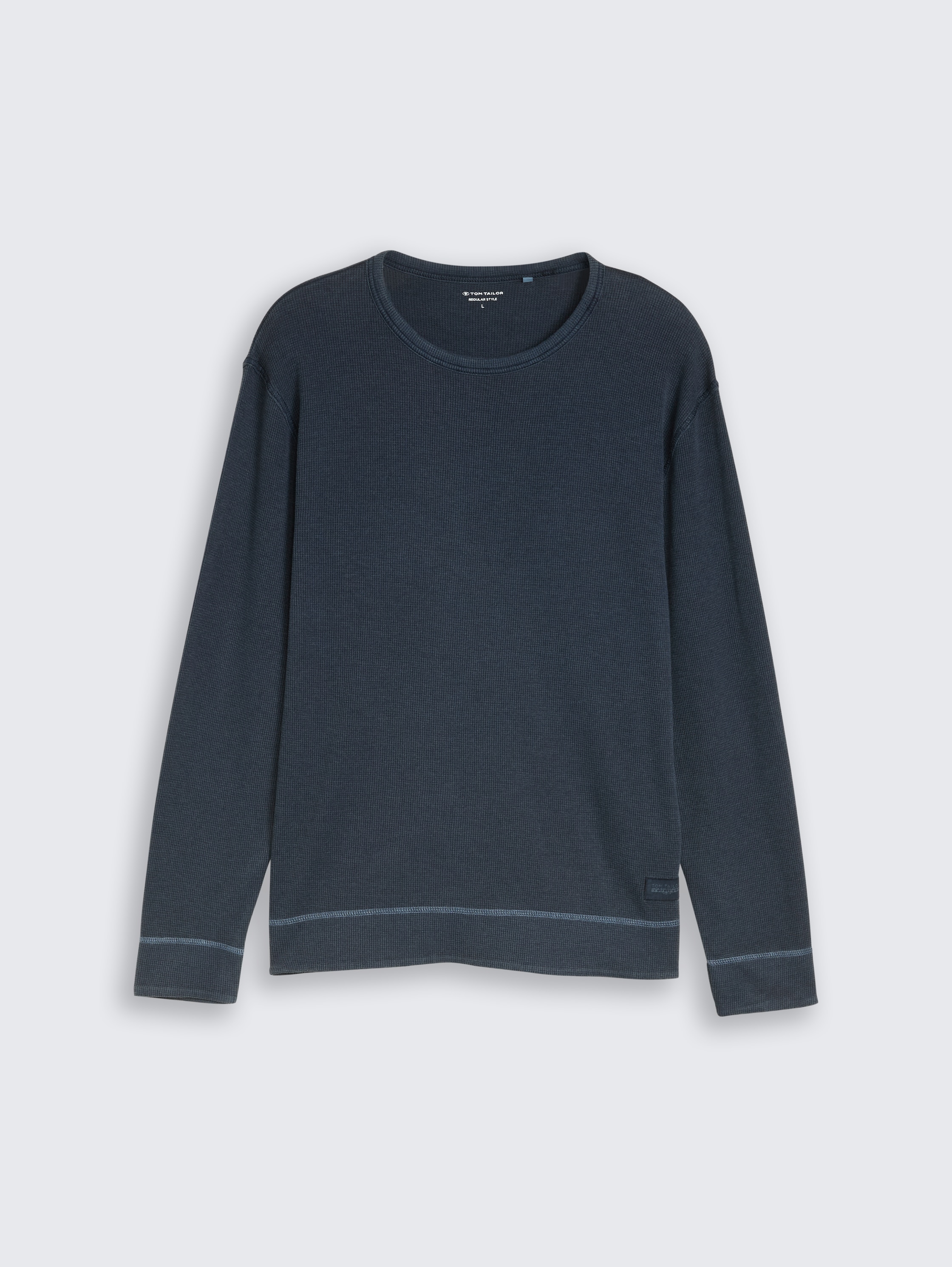 Long-sleeved shirt with waffle texture - sky captain blue - Front product view