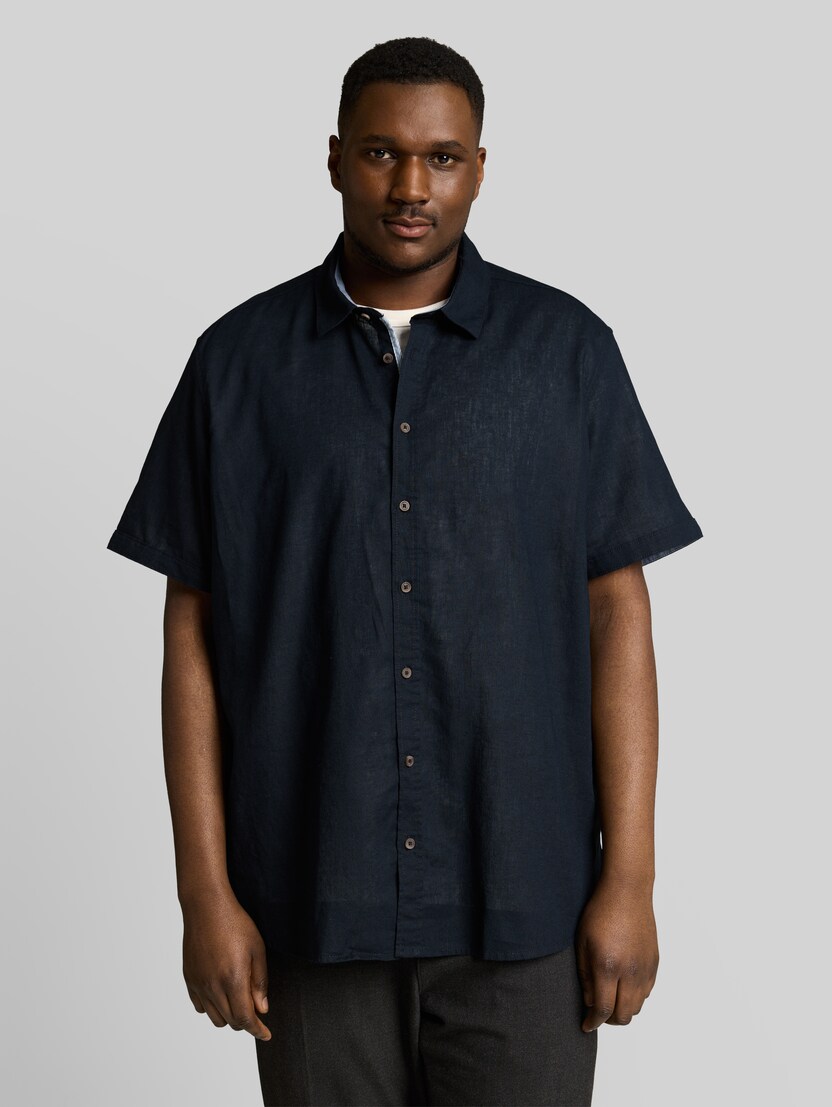 Plus Size - Regular Fit Kurzarmhemd mit Leinenanteil von Men Plus Size, sky captain blue