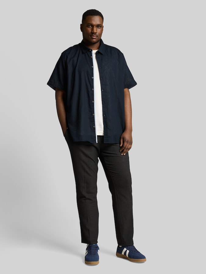 Plus Size - Regular Fit overhemd met korte mouwen en linnen door Men Plus Size, sky captain blue