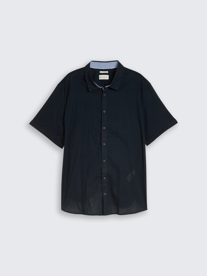 Plus Size - Regular Fit Kurzarmhemd mit Leinenanteil von Men Plus Size, sky captain blue