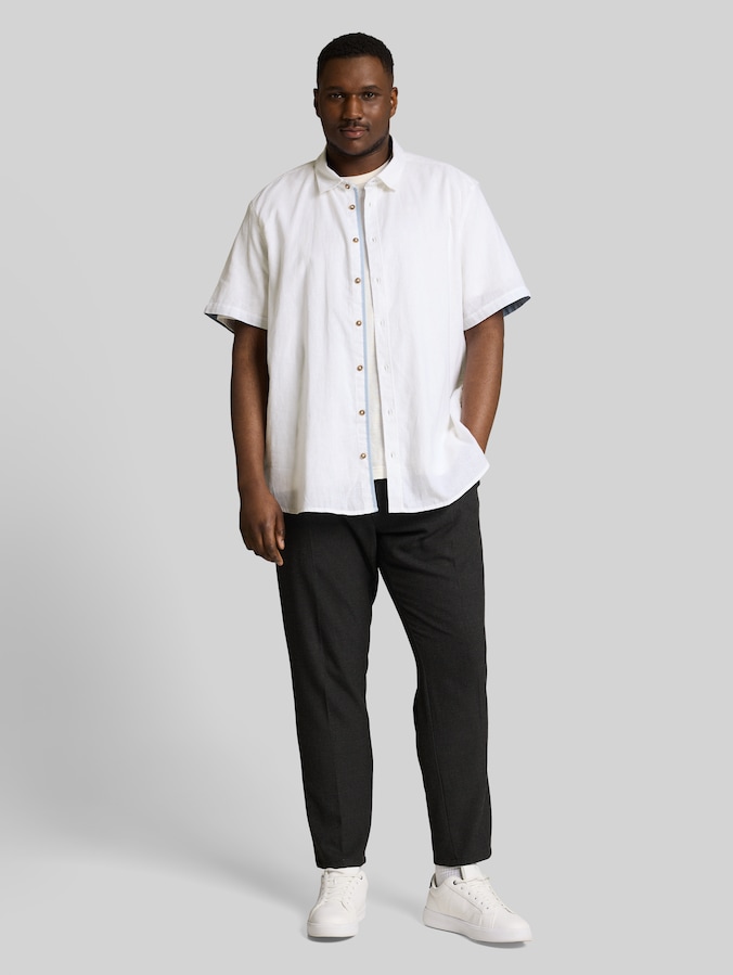 Plus Size - Regular Fit overhemd met korte mouwen en linnen door Men Plus Size, White