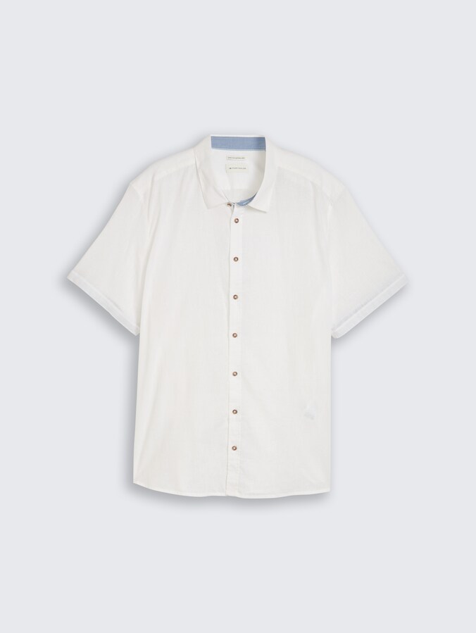 Plus Size - Regular Fit Kurzarmhemd mit Leinenanteil von Men Plus Size, White