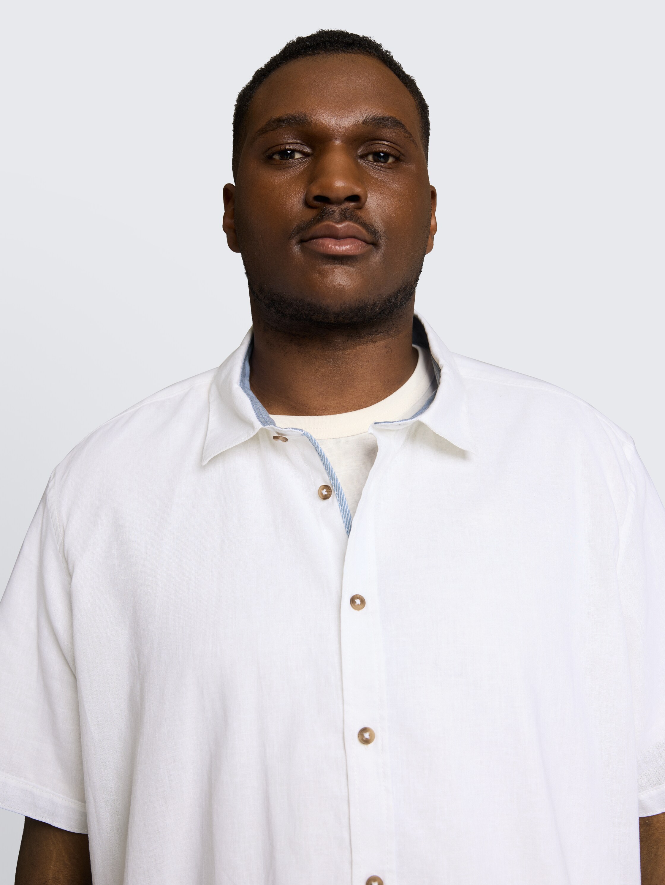 Plus Size - Regular Fit Kurzarmhemd mit Leinenanteil - white - 