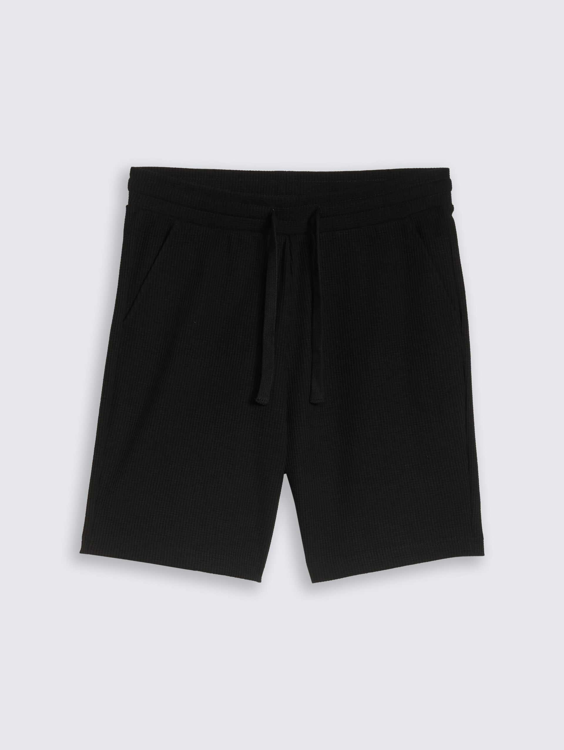 Relaxed shorts met wafelstructuur - Black - Product vooraanzicht