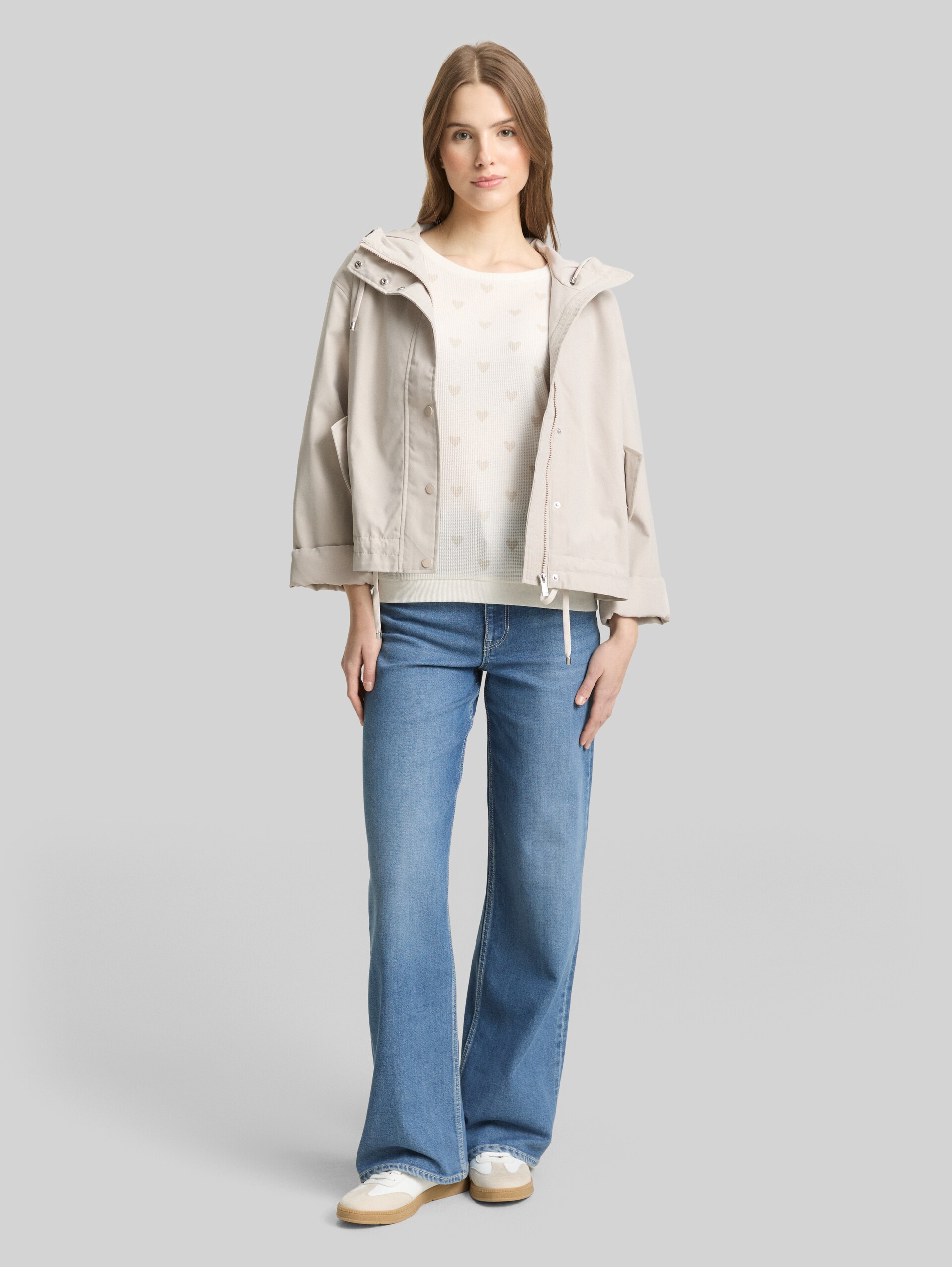 Slim fit sweatshirt with heart print - off white tonal heart print - Model front view