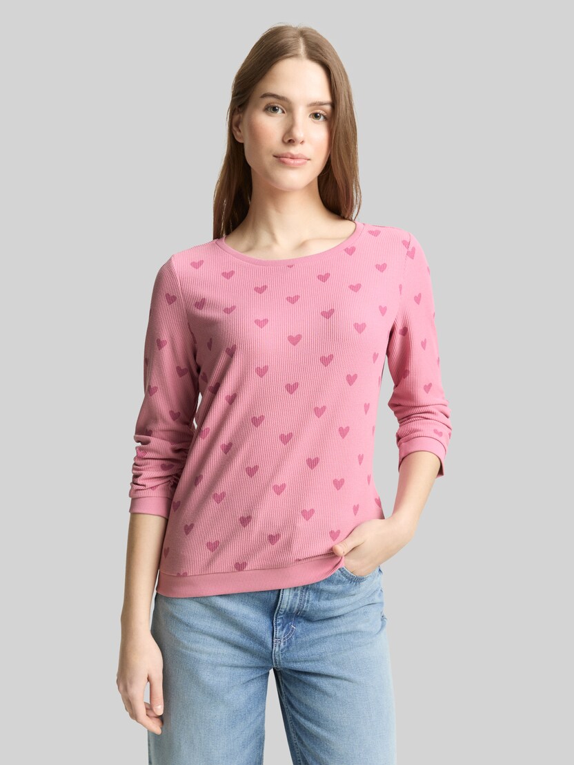 Slim fit sweatshirt met hartjesprint door Denim Female, pink tonal heart print