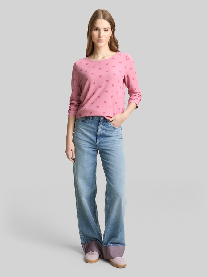 Slim fit sweatshirt met hartjesprint door Denim Female, pink tonal heart print