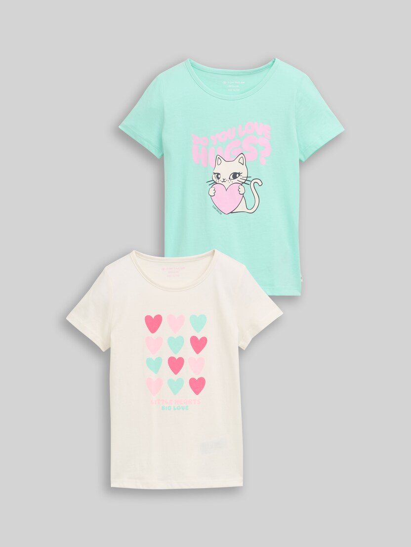 T-shirt in set van 2 door Mini Girls, Wool White
