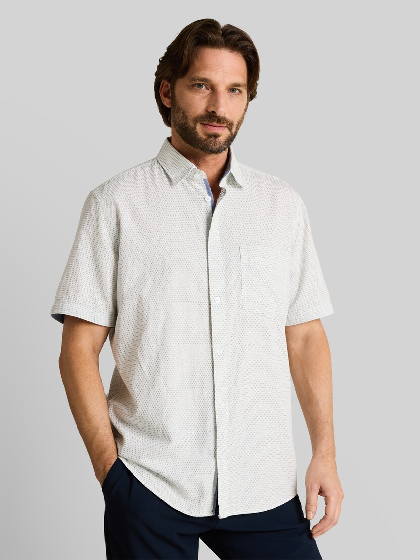 Regular Fit Kurzarmhemd aus Baumwolle von Men, gardenia white dot structure