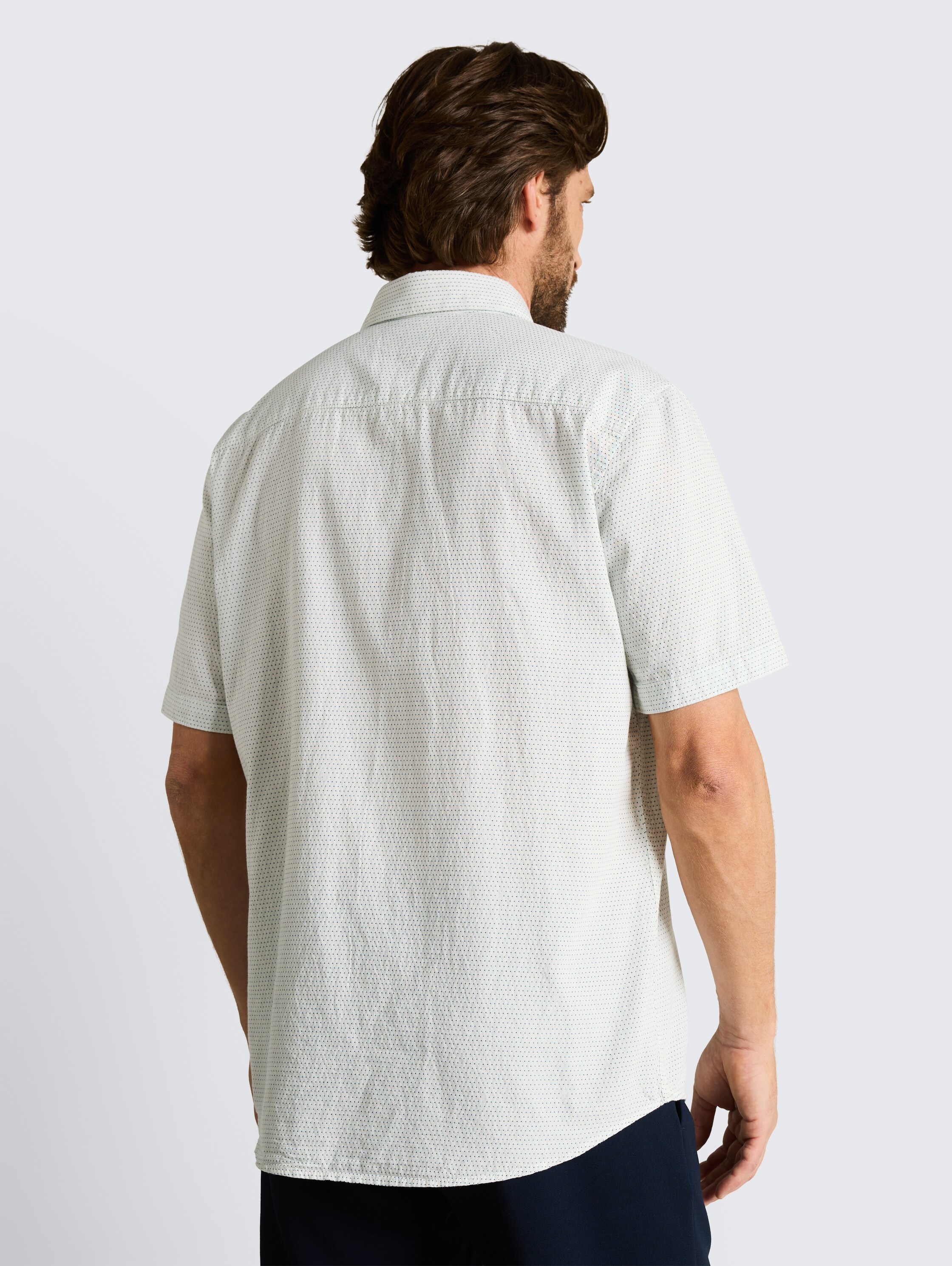 Regular fit short-sleeved cotton shirt - gardenia_white_dot_structure - 