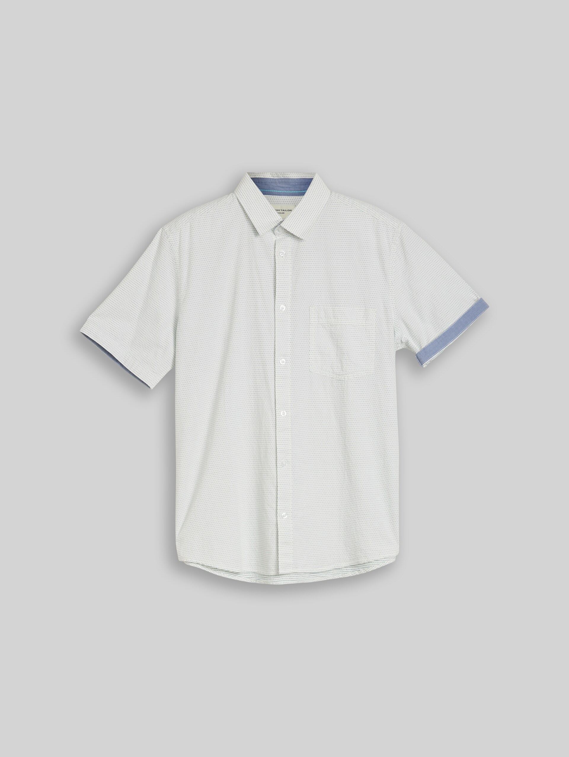Regular fit short-sleeved cotton shirt - gardenia white dot structure - Front product view