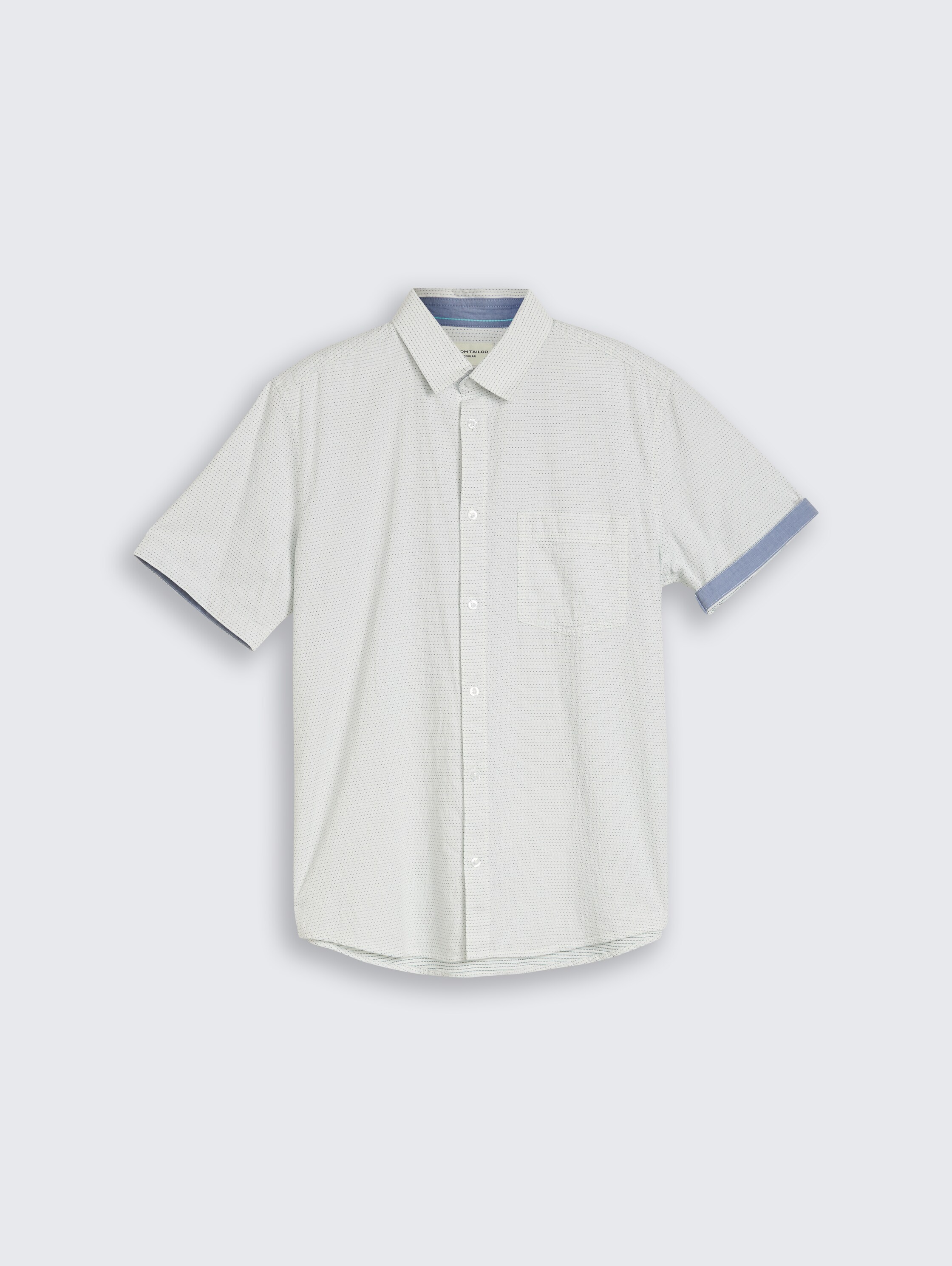Regular fit short-sleeved cotton shirt - gardenia_white_dot_structure - 