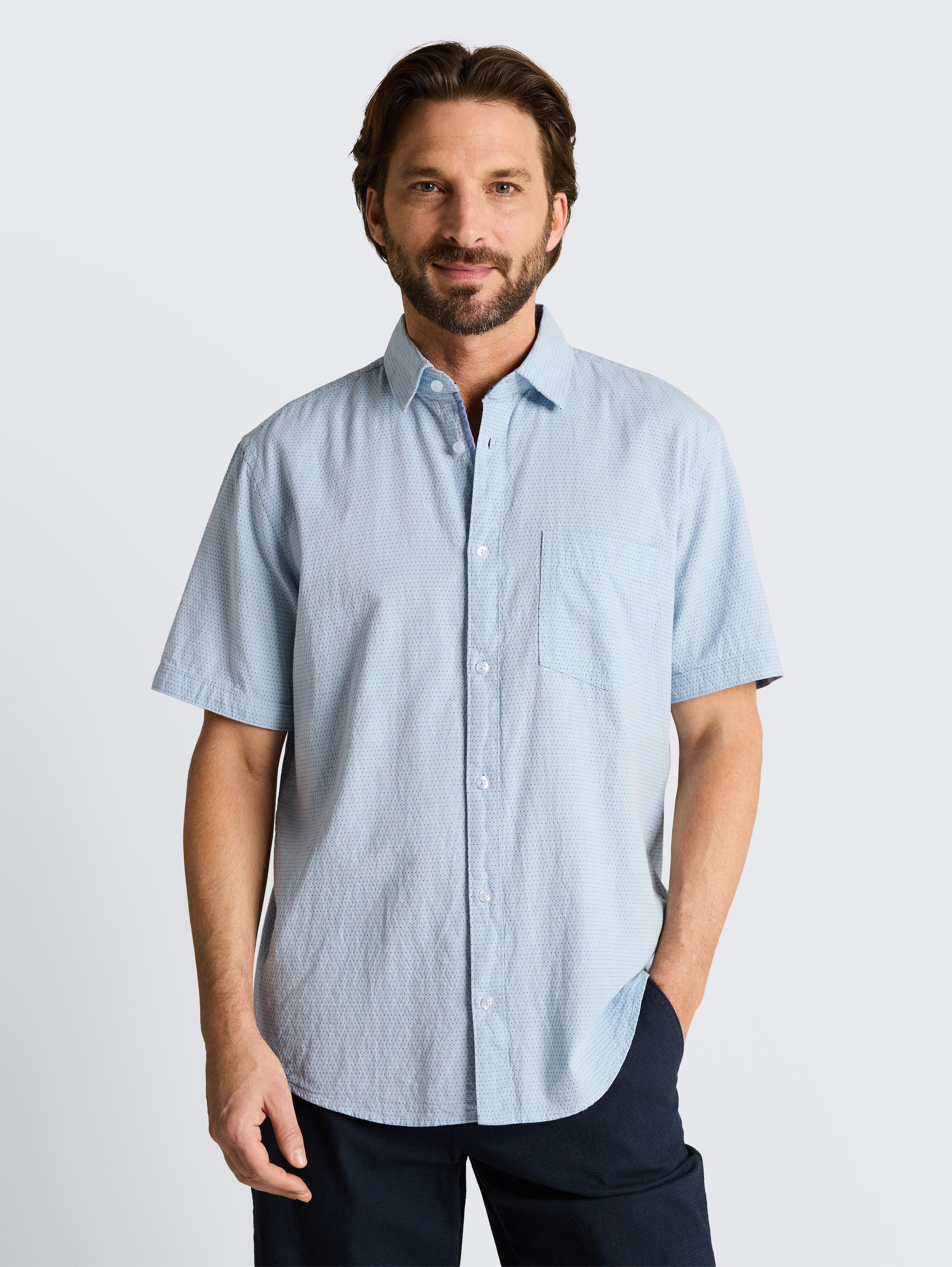 Regular fit katoenen overhemd met korte mouwen - light_blue_dot_structure - 