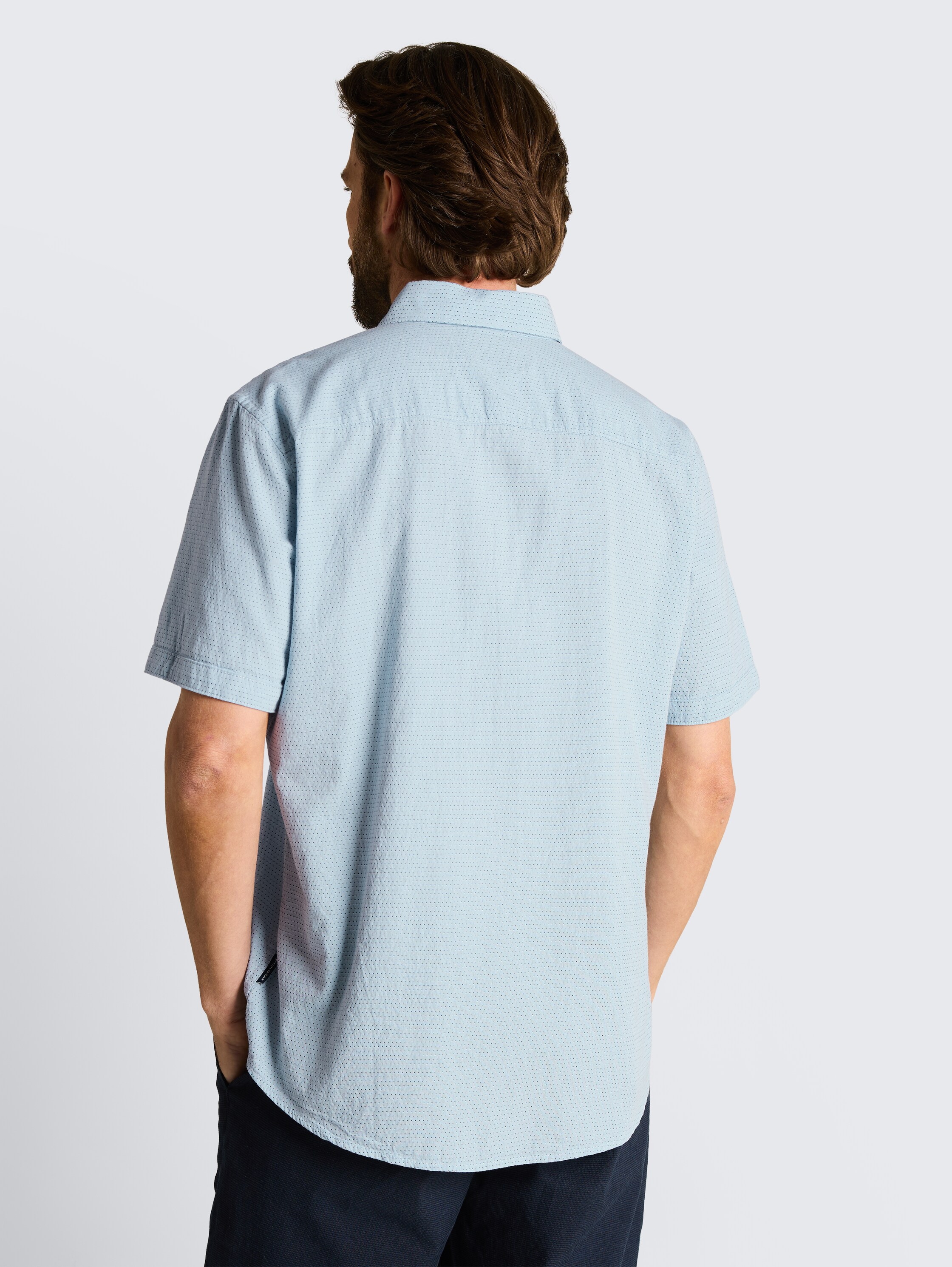Regular fit katoenen overhemd met korte mouwen - light_blue_dot_structure - 