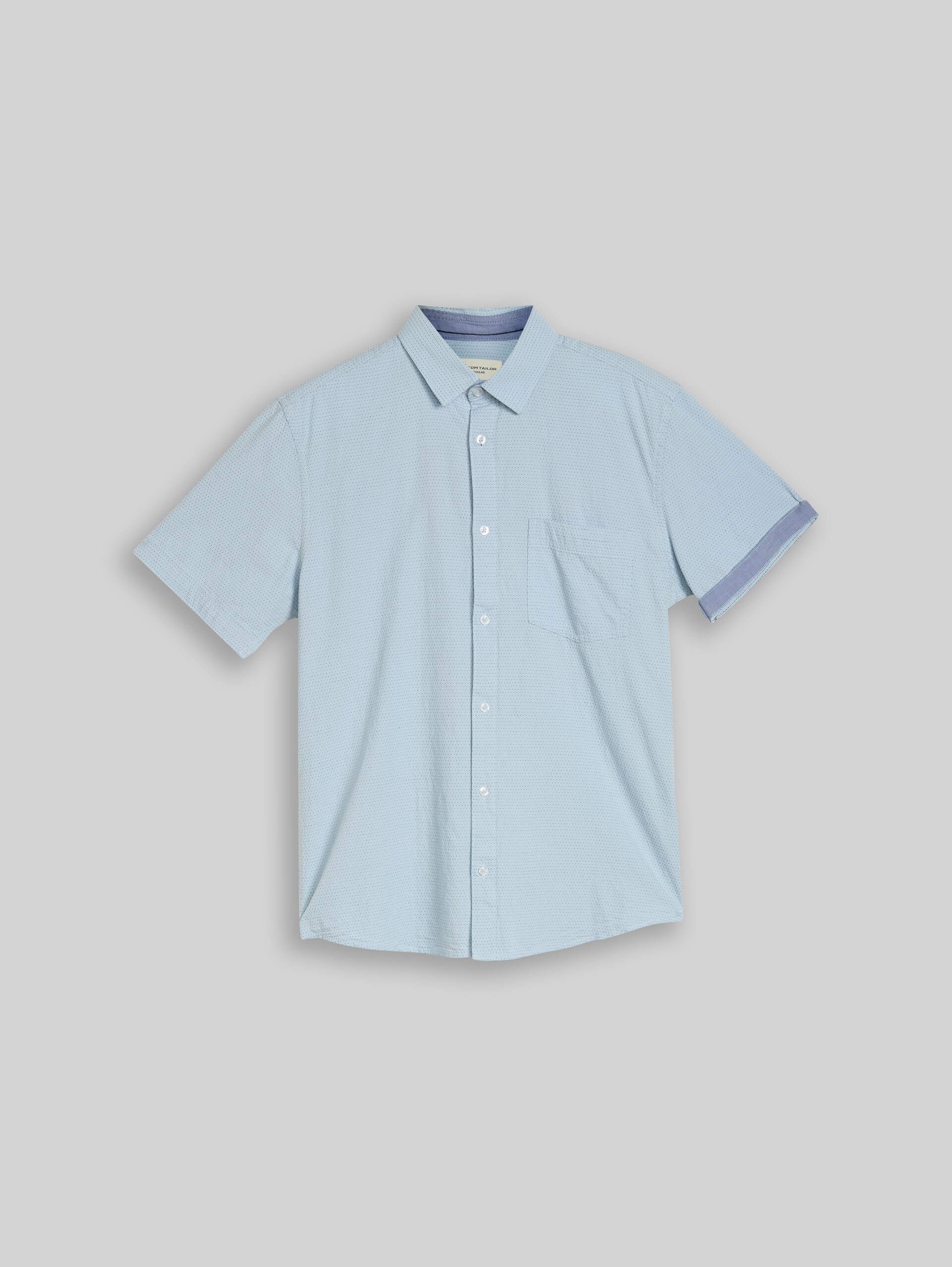 Regular fit short-sleeved cotton shirt - light blue dot structure - Front product view