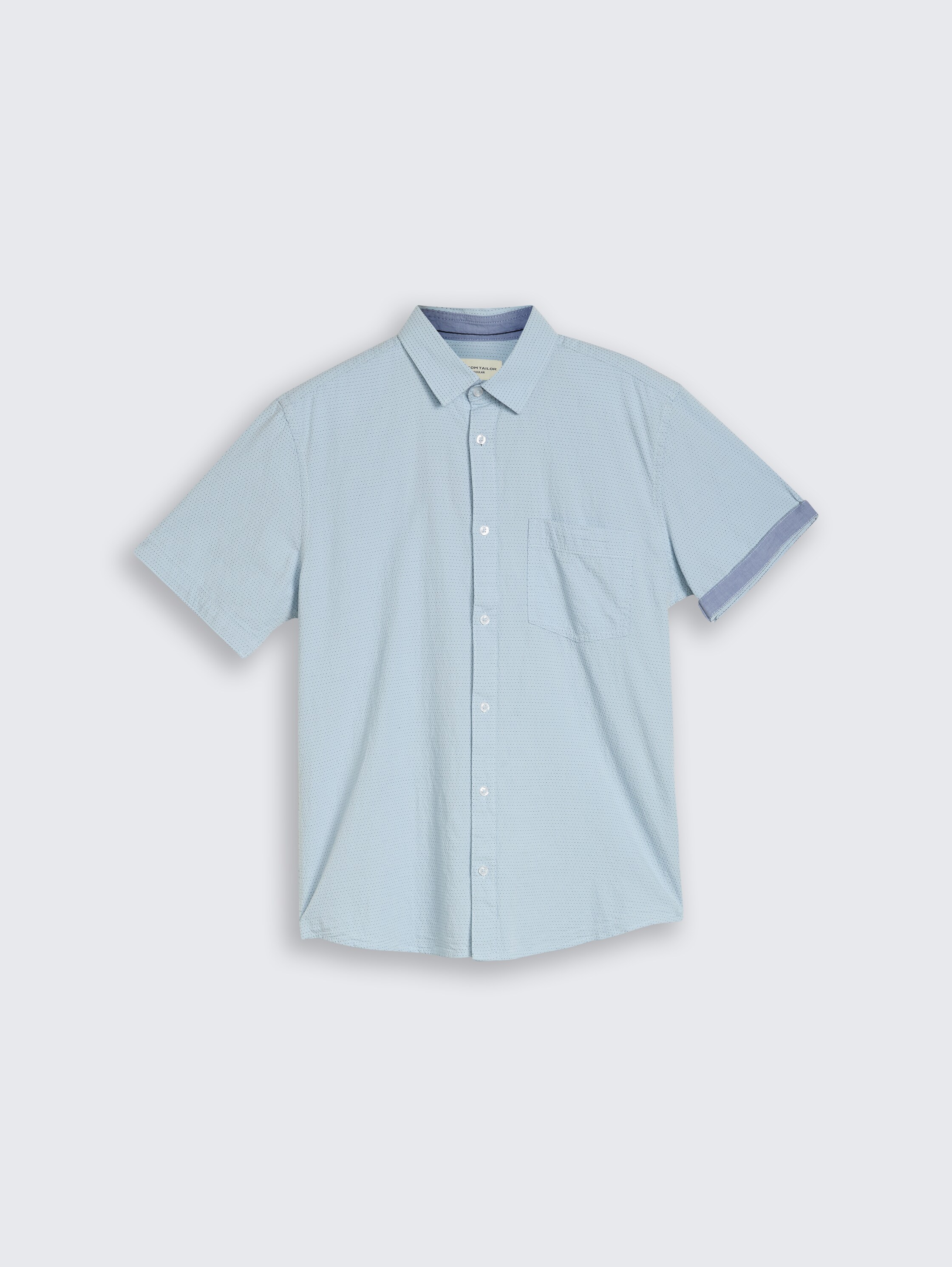 Regular fit katoenen overhemd met korte mouwen - light_blue_dot_structure - 