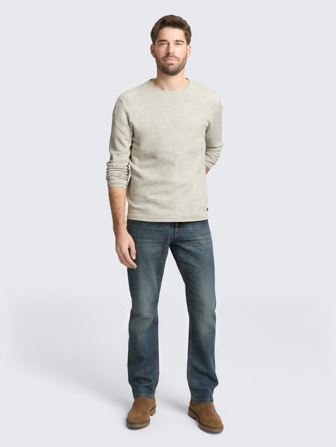 Strickpullover in Melange-Optik - olive multicolor space dye - Model-Vorderansicht