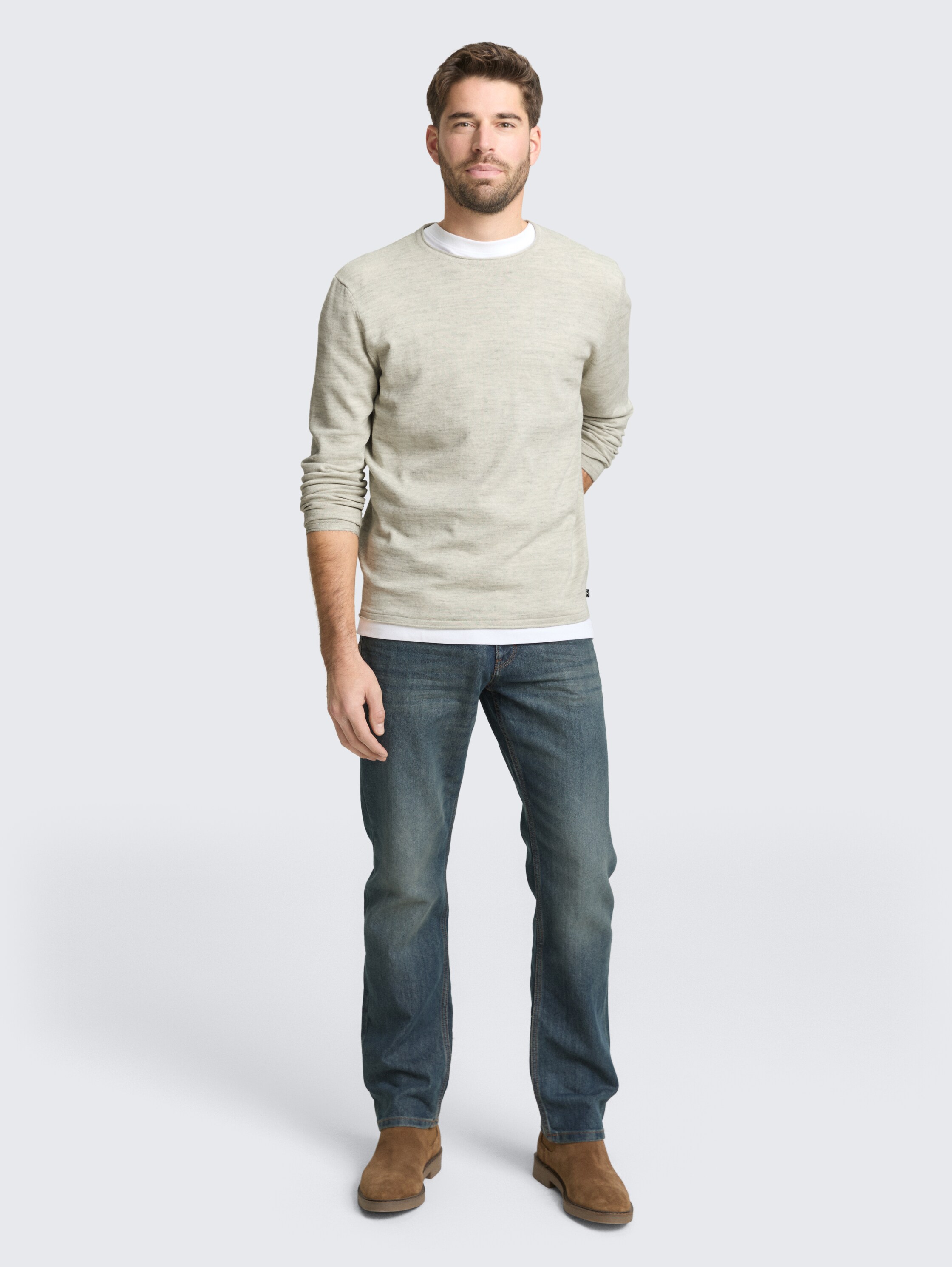 Pull en maille aspect chiné - olive multicolor space dye - Vue de face du modèle