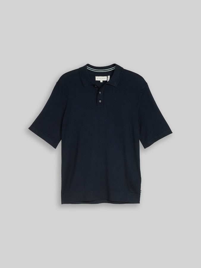 Pull en maille à col polo par Men, sky captain blue