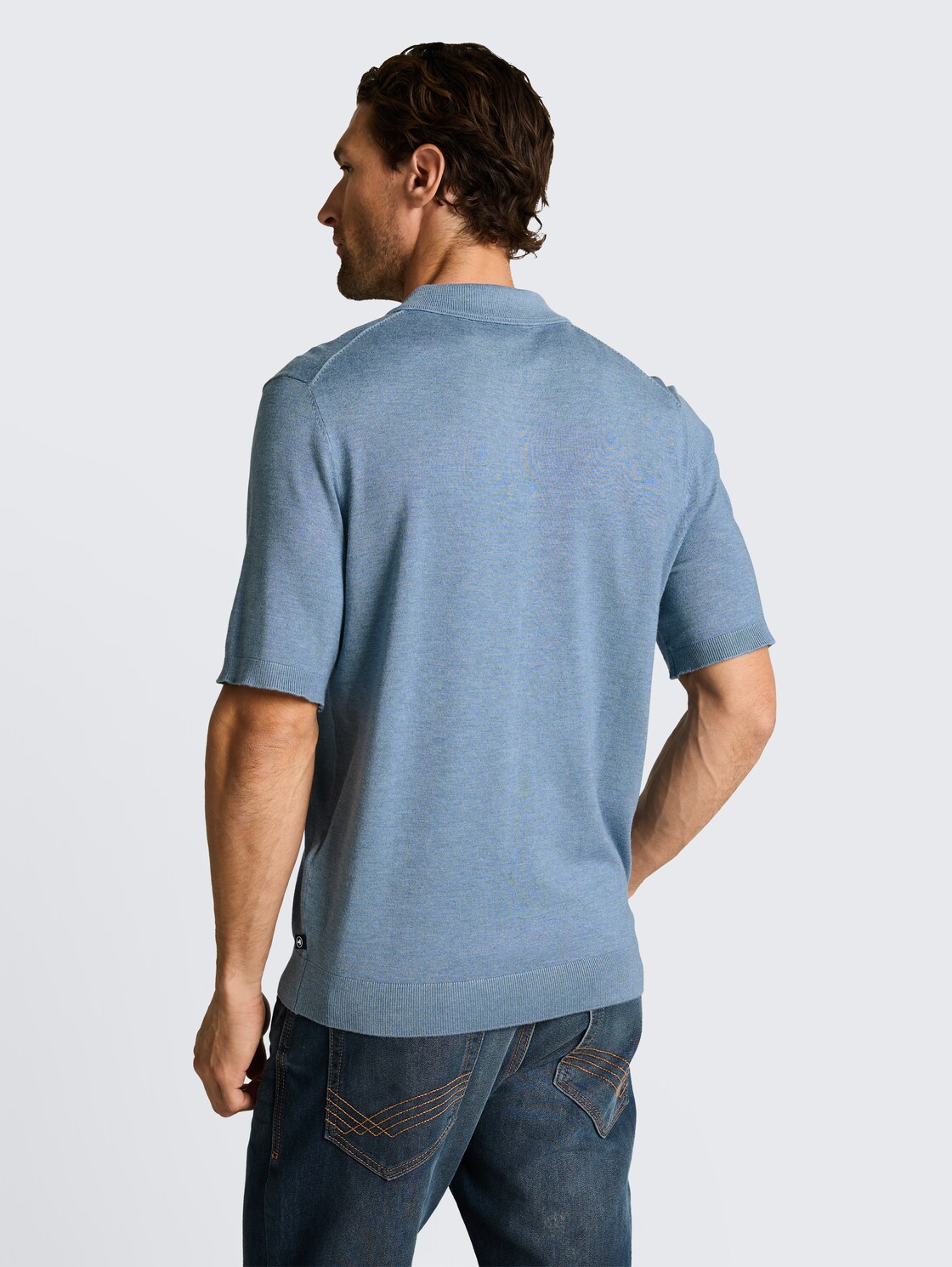 Strickpullover mit Polokragen - mountain spring blue melange