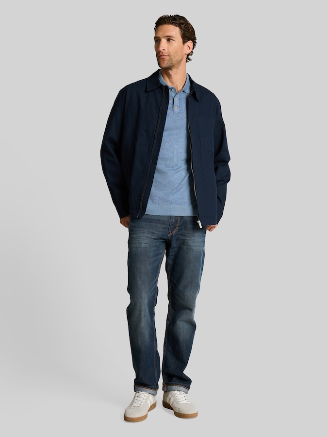 Pull en maille à col polo par Men, mountain spring blue melange