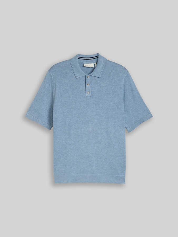 Knitted jumper with polo collar by Men, mountain spring blue melange