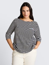 Plus Size - T-shirt à manches longues à rayures - navy blue offwhite stripe - Découpe Vue de face du modèle