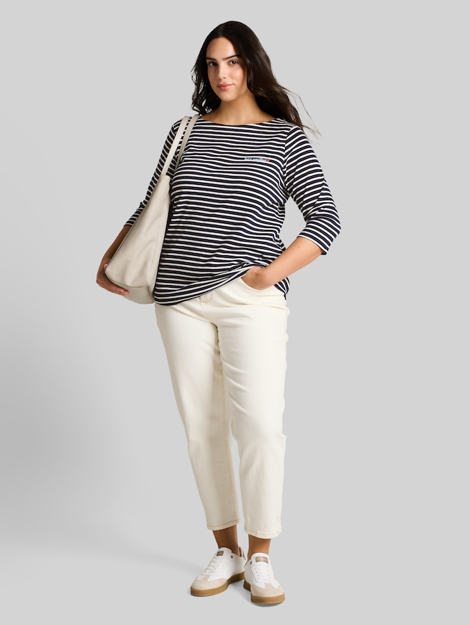 Plus Size - T-shirt à manches longues à rayures par Women Plus Size, navy blue offwhite stripe