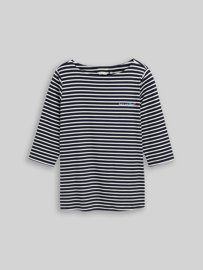 Plus Size - T-shirt à manches longues à rayures grande taille par Women Plus Size, navy blue offwhite stripe