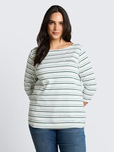 Plus Size - Chemise à manches longues à rayures - blue haze multicolor stripe - Découpe Vue de face du modèle