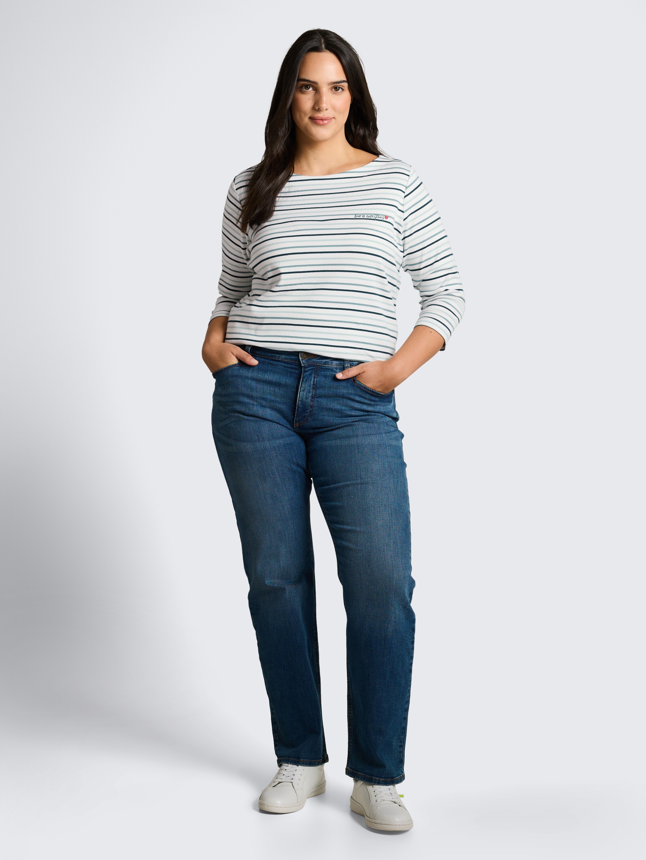 Plus Size - Langarmshirt mit Streifenmuster - blue haze multicolor stripe - Model-Vorderansicht