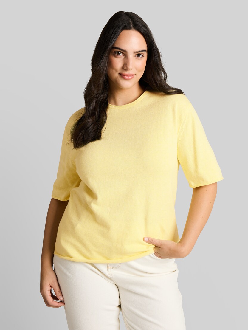Plus Size - Loose fit gebreide trui met kasjmier door Women Plus Size, soft lemon melange