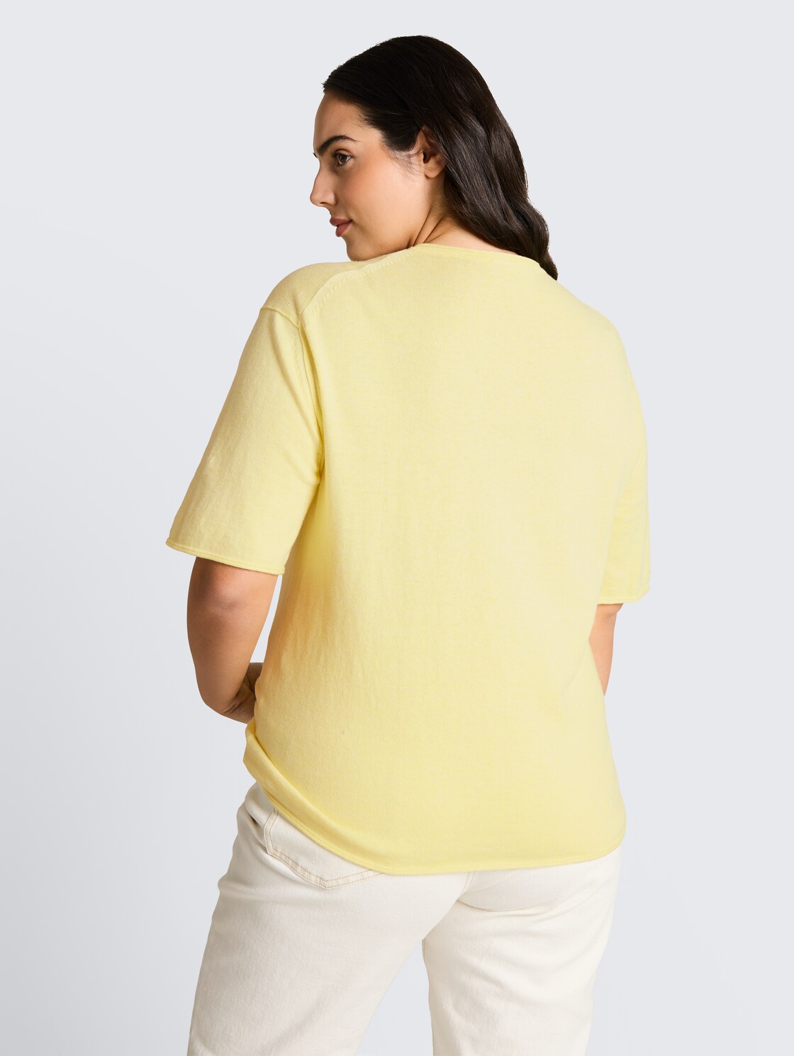 Plus Size - Loose Fit Strickpullover mit Kaschmir-Anteil - soft lemon melange