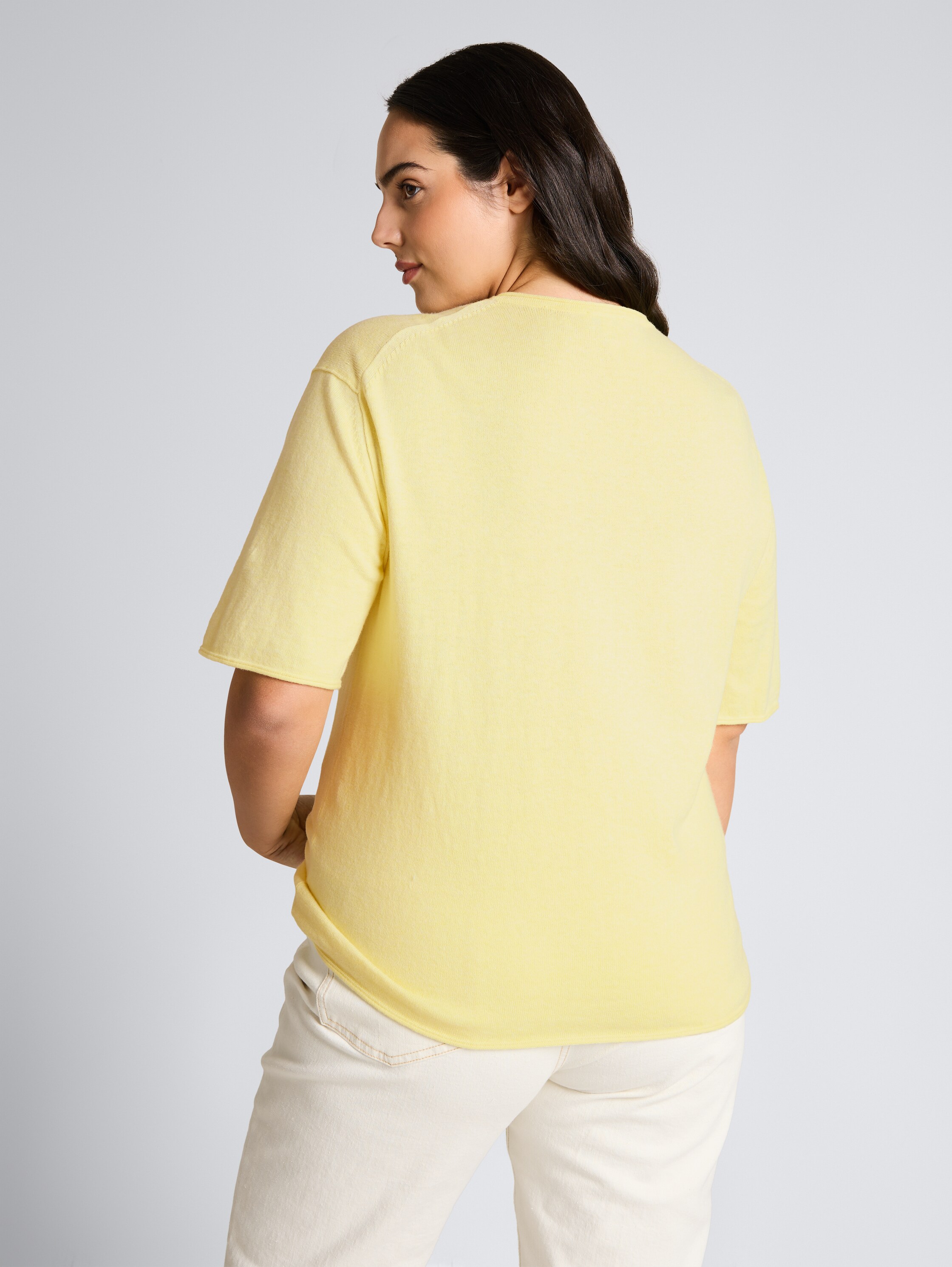 Plus Size - Loose Fit Strickpullover mit Kaschmir-Anteil - soft lemon melange