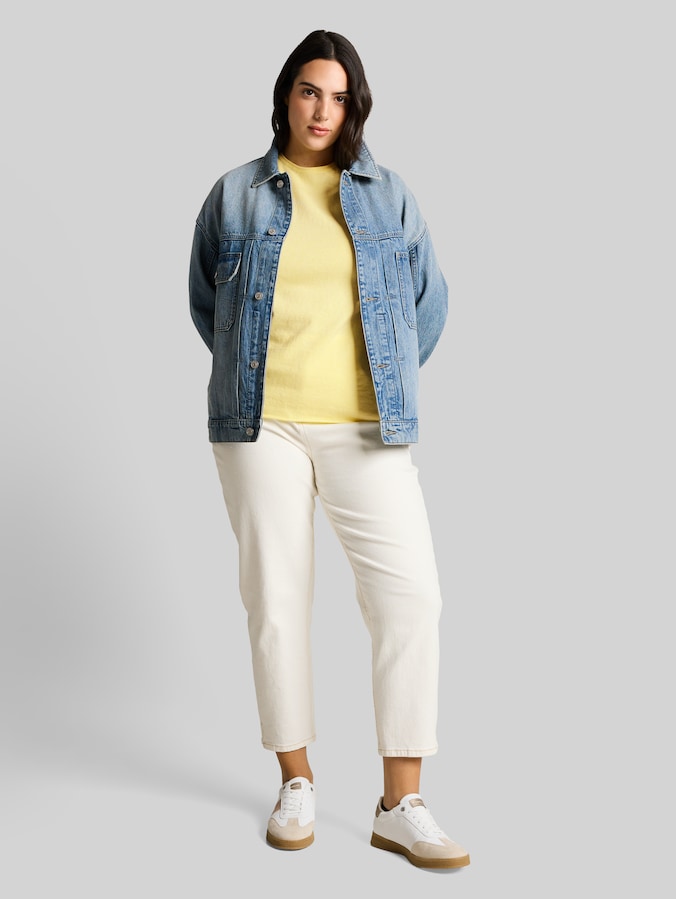Plus Size - Loose fit gebreide trui met kasjmier door Women Plus Size, soft lemon melange