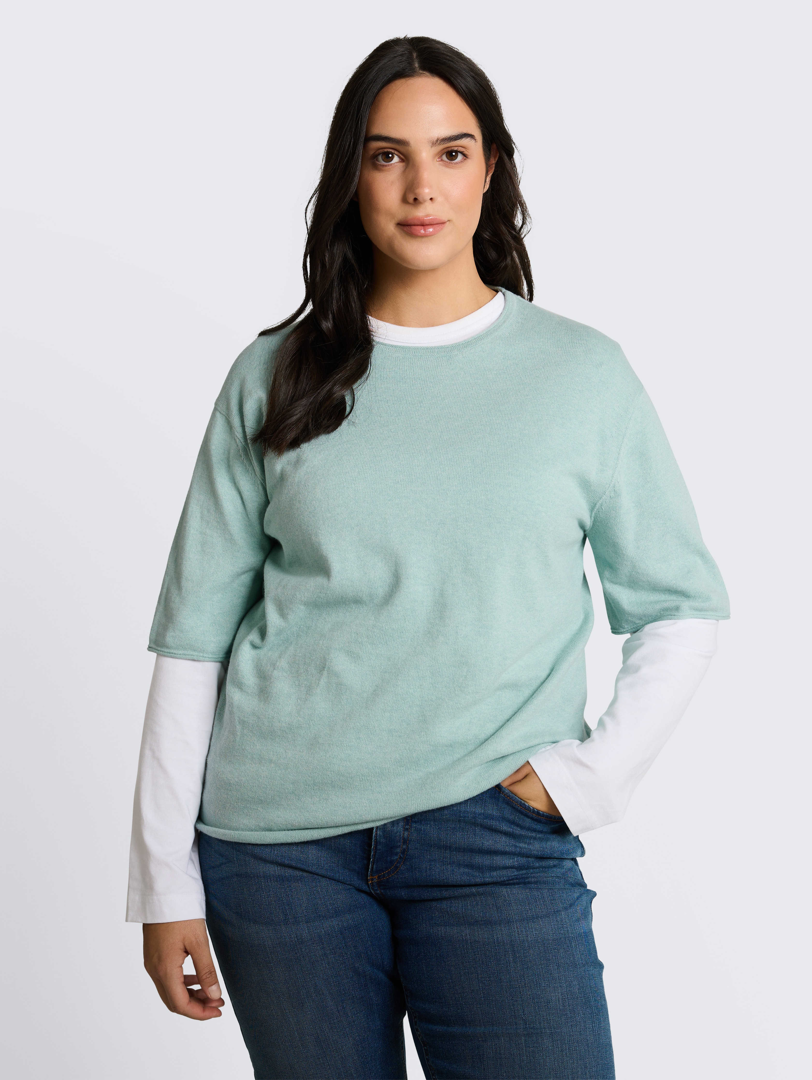 Plus Size - Loose Fit Strickpullover mit Kaschmir-Anteil von Women Plus Size, blue haze melange