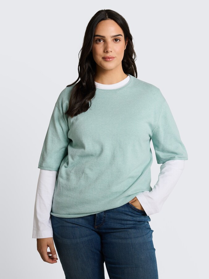 Plus Size - loose fit knitted jumper with cashmere blend by Women Plus Size, blue haze melange