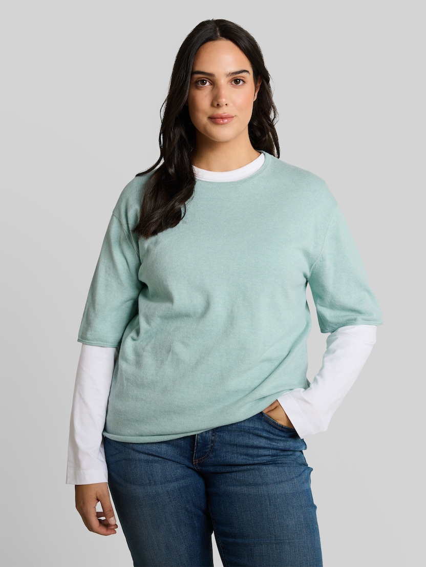 Plus Size - Loose fit gebreide trui met kasjmier door Women Plus Size, blue haze melange