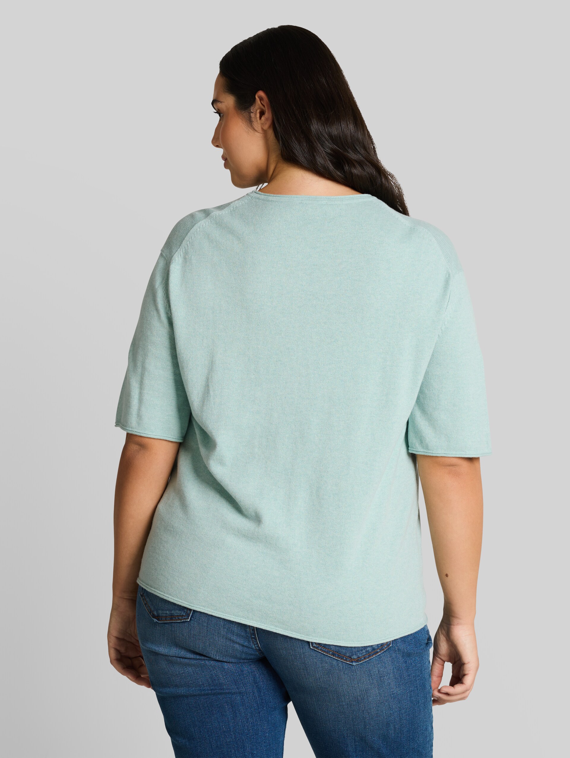 Plus Size - Loose Fit Strickpullover mit Kaschmir-Anteil - blue haze melange