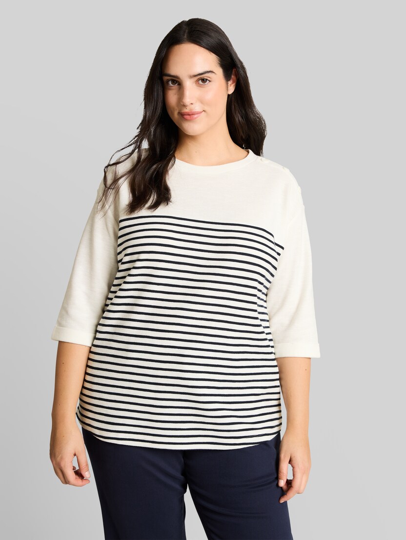 Plus Size - Langarmshirt mit Streifenmuster von Women Plus Size, offwhite navy blue stripe