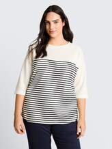Plus Size - Chemise à manches longues à rayures - offwhite navy blue stripe - Découpe Vue de face du modèle
