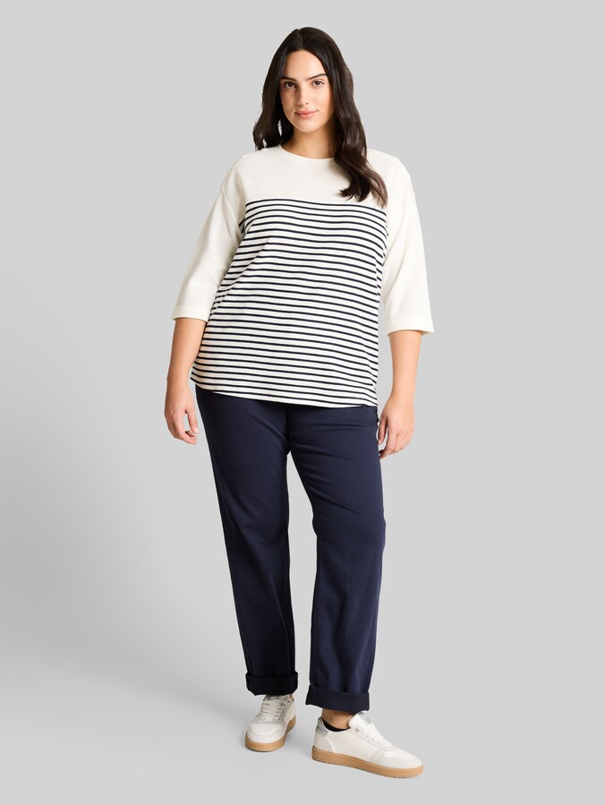 Plus Size - T-shirt met lange mouwen en streepmotief door Women Plus Size, offwhite navy blue stripe