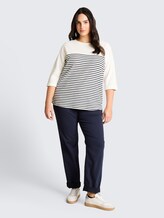 Plus Size - Chemise à manches longues à rayures - offwhite navy blue stripe - Vue de face du modèle