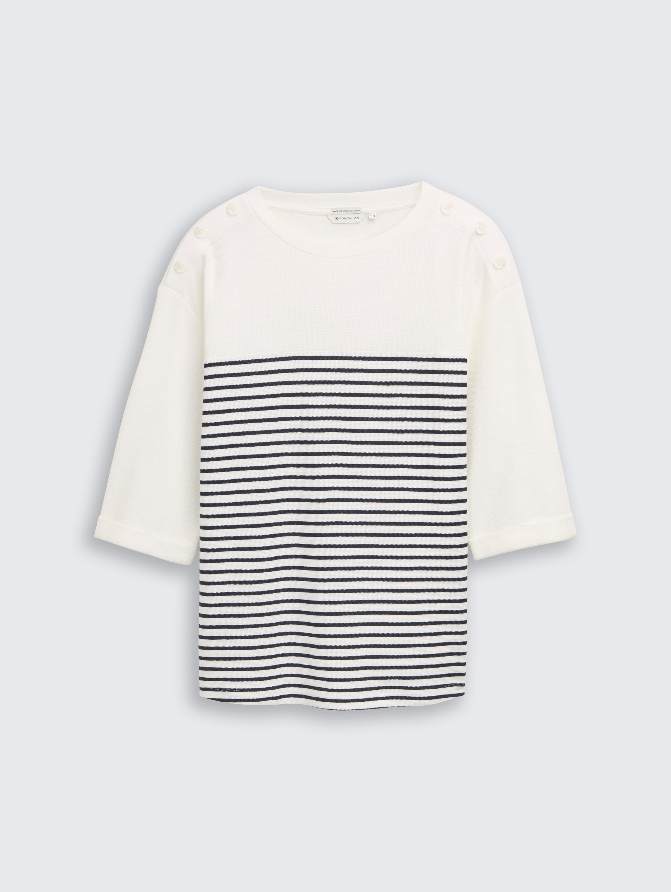 Plus Size - Langarmshirt mit Streifenmuster - offwhite navy blue stripe - Vorder-Produkt-Ansicht
