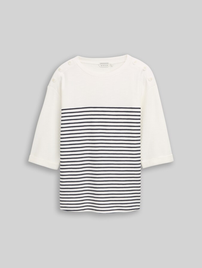 Plus Size - Long-sleeved top with striped pattern by Women Plus Size, offwhite navy blue stripe