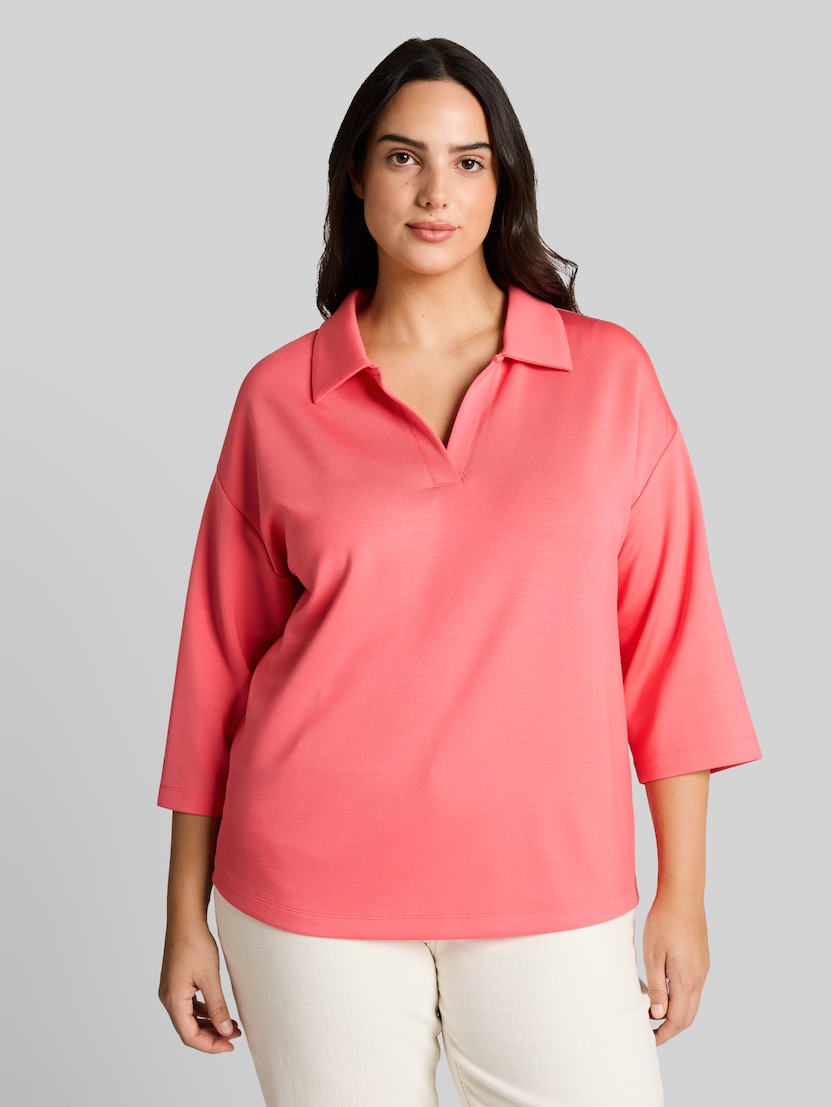 Plus Size - Loose Fit Scuba Langarmshirt mit Polokragen von Women Plus Size, soft coral pink